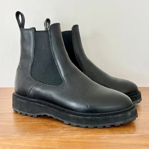 Diemme Alberone Leather Lug Sole Chunky Ankle Chelsea Boots Black Women 40 /9.5 - Picture 2 of 11